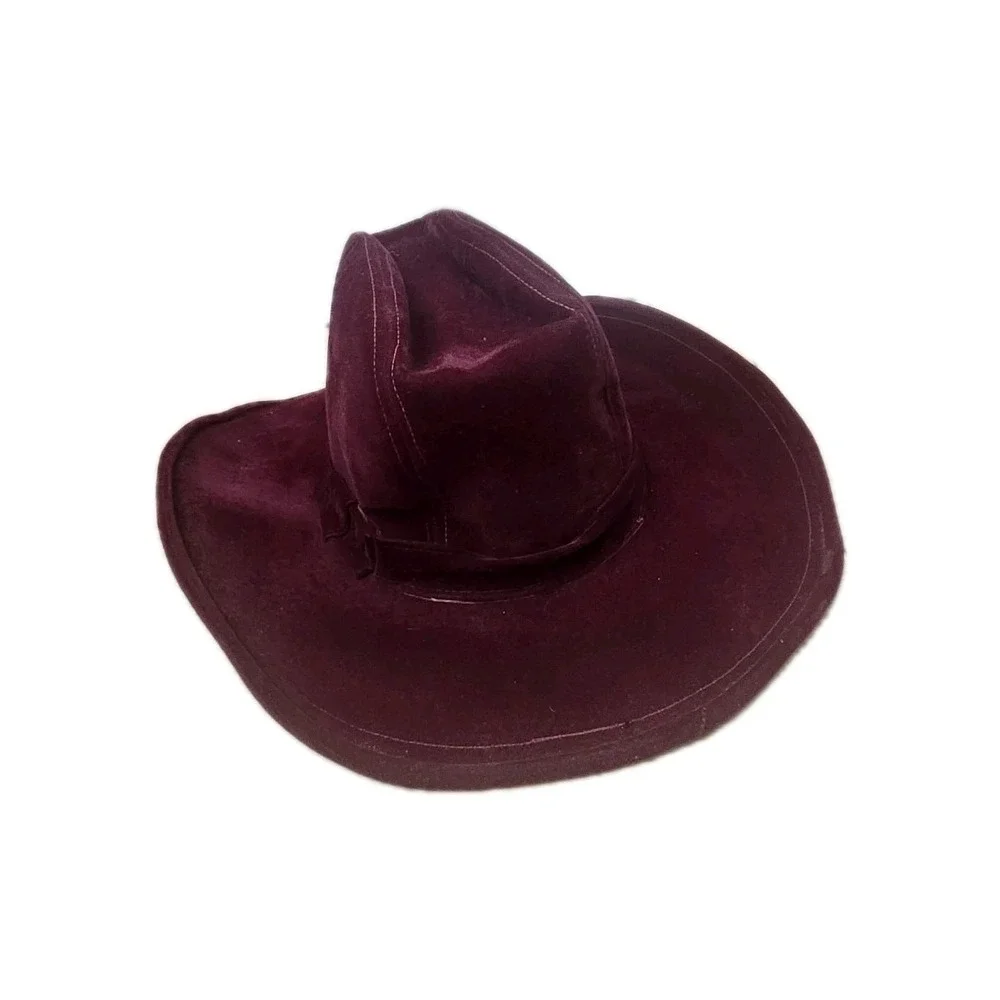 Vintage She's a Lady Burgundy Velveteen Western Cowboy Hat‎ Wide Brim N. Hughes